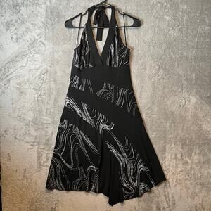 Vintage Y2K Asymmetrical Glitter Swirl Babydoll‎ Halter Dress Sz Large Fairycore